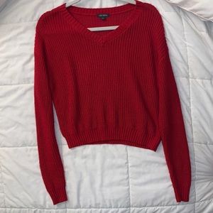 Red Knit Cropped Sweater